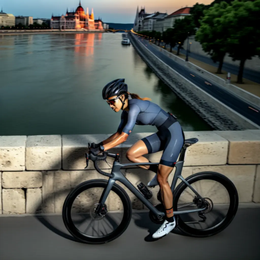 Kerékpáros Budapest utcáin, cinematikus városi környezetben
